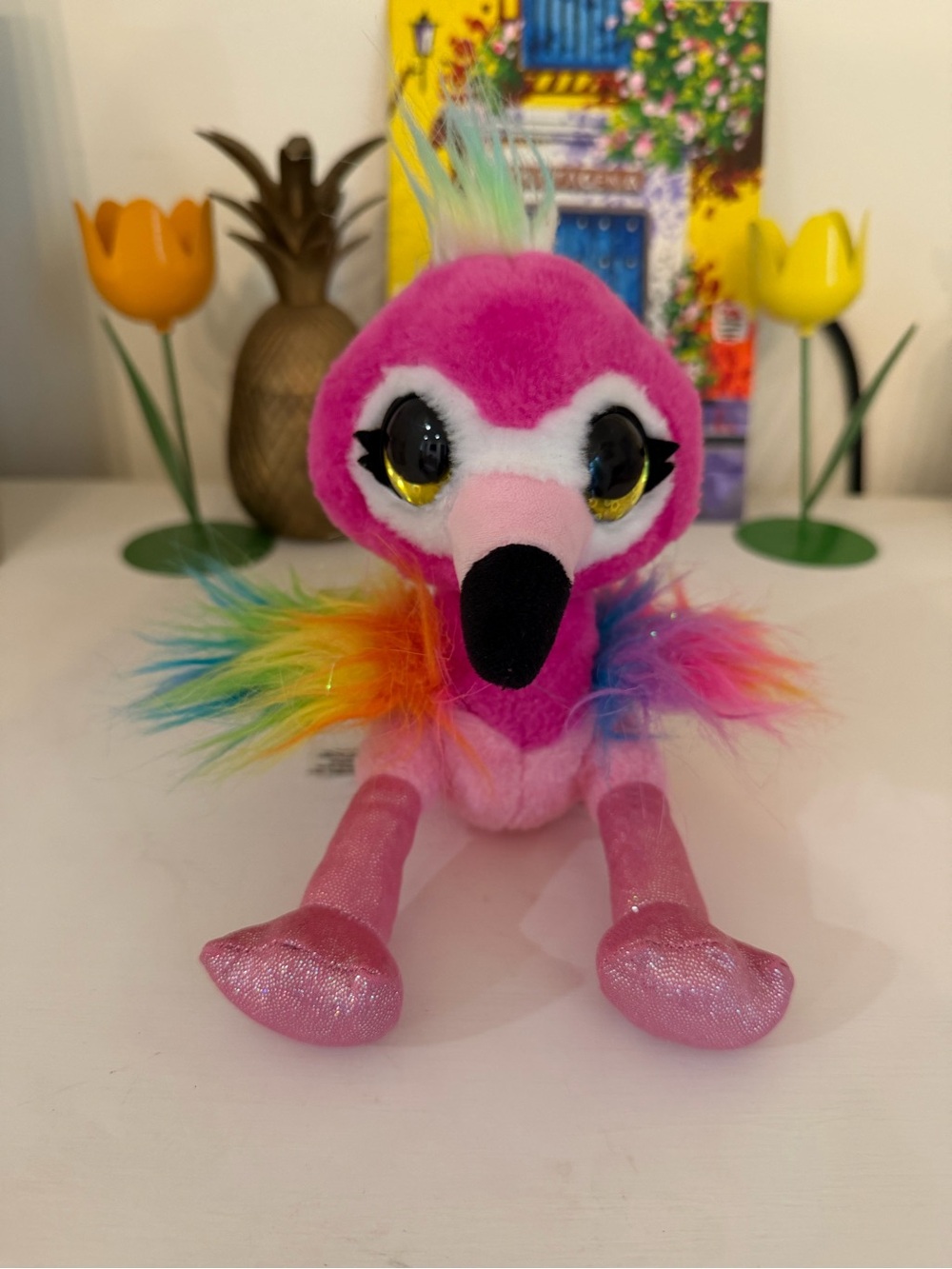 Gund Pink Flamingo with Rainbow Feather Accents